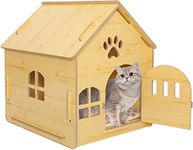 Mofish Cat House Indoor Cats with Padding Small Dog Cave Bed Wooden Cages for Little Pets with Door and Windows Easy Assemble Oversized Space (Ordinary type)