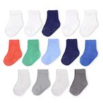 Fruit of the Loom Baby 14-Pack Grow & Fit Flex Zones Cotton Stretch Socks - Unisex, Girls, Boys (0-6 Months, Blue)