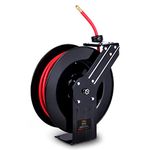 SuperHandy Air Hose Reel Retractable 3/8" x15m (50ft) with 1/4" BSPT Connections Premium Commercial Flex Hybrid Polymer Hose Spring Driven Steel Construction Ultra Heavy Duty for Indoor & Outdoor