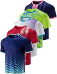 5 Pack Men’s Active Quick Dry Crew Neck T Shirts | Athletic Running Gym Workout Short Sleeve Tee Tops Bulk, Red/Lime/Navy/White/Navy Blue, Large