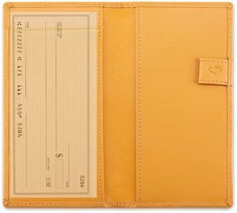 IKEPOD Leather Checkbook Cover for Men Women, Slim Checkbook Holder with Pen Holder & Removable Checkbook Divider (Trifold) - Italian Calf Leather, Turmeric Yellow, Minimalist