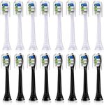 16 Pack Replacement Toothbrush Heads Compatible with Philips Sonicare Electric Toothbrush. 8er White and 8er Black