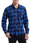 HISDERN Mens Checked Flannel Shirts Long Sleeve Casual Plaid Shirt for Men Lumberjack Shirts Button Down Regular Fit Blue L