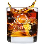 40th Birthday Gifts for Men Women - 1984 Vintage Style Whiskey Glass Drinking Gifts for Men - 40th Birthday Decorations for Men - Over The Hill Gag Gifts for 40 Year Old Man Woman - 11 oz