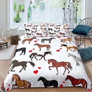 Cute Horse Bed Linen for Kids Girls Ponies Heart Bedding Set Cartoon Farm Animals Duvet Cover Horse Fuzzy Bedding &Linen Kids Bedding Wildlife Comforter Cover Single Bed Cover with 1 Pillowsham
