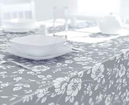 Dehaus® Wipe Clean Table Cloth - M Grey Floral Bloom - Wipe Clean PVC Oilcloth Table Cover - Rectangular Plastic Vinyl Tablecloth - Water Resistant & Easy To Clean - Kitchen or Dining Table Protector