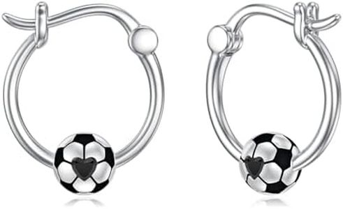 POTOPYY 3D Sports Earrings S925 Sterling Silver Football, Soccer, Basketball, Softball Hoop Earrings for Sensitive Ears 3D Sphere Huggie Hoops Jewelry Gifts for Women Men Player Fan, Sterling Silver,