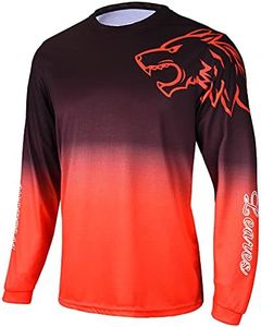 Men's Mountain Bike Shirts Long Sleeve MTB Off-Road Motocross Jersey Quick Dry&Moisture-Wicking, Dye-black Orange, X-Large