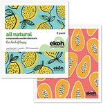 EKOH Swedish Dishcloths for Kitchen & Home - Printed Paper Towel Alternative - Reusable Sponge Cleaning Cloth - Zero Waste 2 Pack Eco Sponge Cloths - Compostable Dish Washing Cloth (Orange Turquoise Papaya, Papaya Lemons 2 Pack Dishcloths)