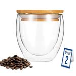 BAGYAM - Double Wall Glass Coffee Cups - Glass Double Layer Tea & Coffee Cup Double Walled Glass Mugs for hot & Cold Drinks Coffee Tea Milk cappuchino Juice (250ML Glass with Lid, 2 Pieces)