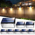 Amiluo 8 Pack Solar Lights Outdoor Warm White & RGB Lock Mode, Solar Fence Lights Waterproof IP65, Solar Deck Lights Color Glow Lights, Outdoor Solar Lights for Fence Deck Step Backyard Wall