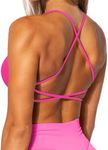 TZLDN Padded Sports Bra Gym Bras Women Halter Neck Crop Tops Backless Racer Back Bra Criss Cross Bralette Strappy Tops Yoga Dance Backless Pink M