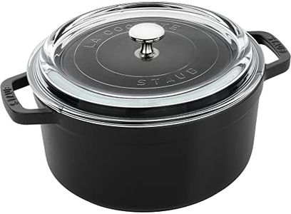 STAUB Cast Iron Dutch Oven 4-qt Round Cocotte with Glass Lid, Made in France, Serves 3-4, Black