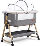 Maydolly Baby Bedside Sleeper, Crib with mattress,travel cot,Rocking Bassinets Bedside with Storage Basket and Wheels, Baby Crib Adjustable Height Portable Baby Bed for Newborn Infant(grey)