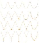 Honsny 20PCS Layered Choker Necklaces for Women,Gold Silver Coin Bar Pendant Y Necklace Multilayer Cute Moon Star Pearl Necklace Adjustable Chain Choker Necklaces Set for Women