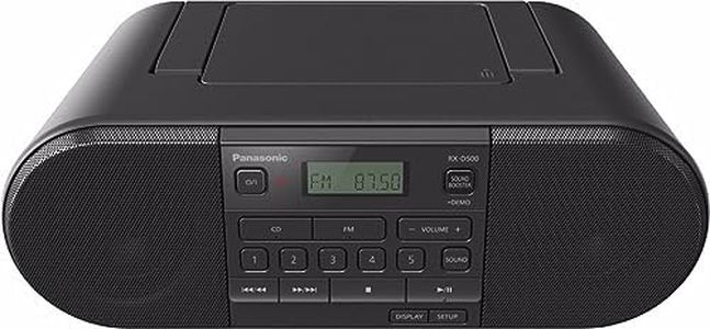 Panasonic RX-D500EG-K CD Boom Box (Radio FM, CD Player, Mains and Battery Operated, Sleep Timer) Black