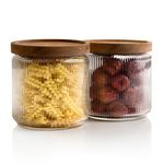 Mason & Fable Ribbed Glass Jar with Wooden Lid 1250ml Set of 2| Airtight Ribbed Storage Container for Cereal, Pasta, Coffee, Dog Treats, Snacks | Canisters for Home & Kitchen