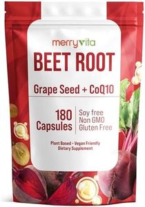 MERRY VITA Beet Root Capsules with Grape Seed & CoQ10 - Blood Pressure Support Supplement - Nitric Oxide Booster - Super Beets Supplement for Heart, Energy, Circulation - 180 Vegan Capsules, Non GMO