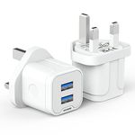 USB Plug,2 Pack iPhone Dual USB Charger Plug Adaptor UK 3 Pin USB Mains Charger Double Port 5V 2.4Amp Phone Charging Plug for iPhone 15 14 13 12 11 Pro Max 10 XS X XR 8 7 6 Plus SE 2020,iPad Pro/Air