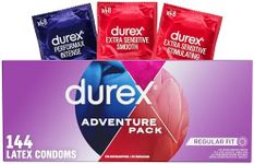 Durex Condoms Adventure Pack | Mix of Smooth & Ribbed Condoms Bulk | Variety Pack | Regular Fit Latex (Includes Durex Extra Sensitive Smooth, Stimulating, & Performax Intense), 144 ct