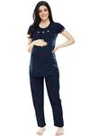 ZEYO Women's Cotton Dot Printed Navy Blue Maternity & Feeding Night Suit Set Of Pajama Set 5330, Medium