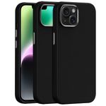 amazon basics Premium Leather Series with TPU Sides, Drop Protection | Metal Camera Protecton, Metallic Buttons, Back Case Cover for iPhone 14 6.1"- Black