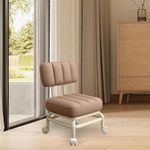 RELEMTRA Portable Footstool, Low Roller Seat Stool, Small Swivel Chair w/Backrest & Wheels, Office Step Stools for Home Office Garage Shop (Beige)