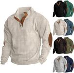 Lightning Deals, Mens Long Sleeve Shirt, Mens Cotton Sweatshirt Long Sleeve Outdoor Shirts Vintage Corduroy Button Stand Collar Shirt Casual Pullover Sweater Beige