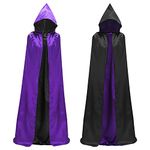 Halloween Reversible Hooded Cloak, 4.86 Ft Unisex Satin Cape Adult Cosplay Costume for Halloween Christmas, Black with Purple