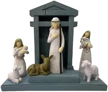LIVINGBELL 6pcs Christmas Nativity Scene Set with Crech Holy Family Ornament Statue Indoor Jesus Christmas Decor Hand-Painted Resin Figurines