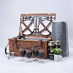 Picnic Baskets for 4 Persons Retro Classic Willow Hamper Set with Waterproof Blanket for Camping &Outdoor Party