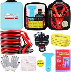 LIANXIN Car Emergency Roadside Tool Kit, Auto Emergency Kits Vehicles, with Jumper Cables kit，Car Safety Roadside Assistance Kit,Headlamp,Tow Straps,Safety Hammers,Rainwear,Gloves.Sky Blue