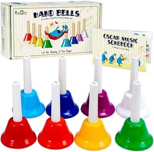 MINIARTIS Hand Bells for Kids | 8 Notes Diatonic Colorful Metal Handbells Set | Music Songbook & Carry Case Included | Great Holiday Birthday Gift for Children