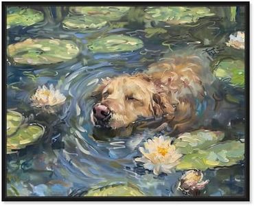 Monet Water Lilies Dog Rustic Chic Farmhouse Canvas Wall Art by Art Remedy, Black Floater Frame, 45"x36"
