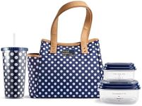 Fit & Fresh Lunch Bag for Women, Insulated Womens Lunch Bag for Work, Leakproof & Stain-Resistant Large Lunch Box for Women with Containers and Matching Tumbler, Zipper, Westerly Lunch Bag, Navy Dot