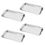 4 Pcs Stainless Steel Instrument Trays, Rectangular Metal Tray Laboratory Instrument Supplies, Small Instrument Tray for Laboratory Station Tattoo Bathroom Organizer