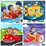 Fiddly's 16-Piece Wooden Jigsaw Puzzles for Kids Ages 3+, Double Layered Wooden Puzzles with Bright Front & Back Print (Vehicles World Pack of 4)