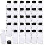 Bekith 30 Pack Boston Round Glass Bottle with Black Cap, 1 oz Capacity, Clear, clear