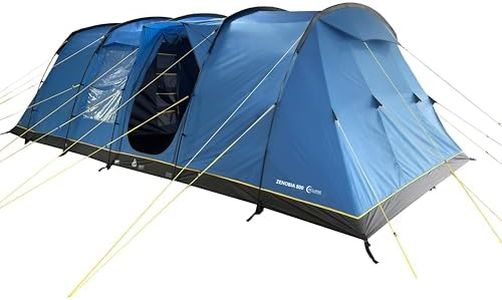 Hi-Gear Zenobia Eclipse 8 Man Tent with Darkened Bedrooms, Spacious Living Area & Sewn In Groundsheet, 8 People, Easy to Pitch, Tunnel Design, Ideal for Family Camping, Festivals, 4000mm HH (Blue)