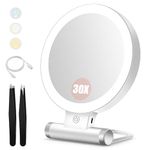 Magnifying Mirror with Light,30X/1X Double Sided Tabletop Portable Lighted Makeup Beauty Mirror