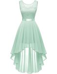 BeryLove Cocktail Homecoming Dresses 2024 Formal Wedding Guest Dresses Sleeveless Lace High Low Prom Dress, Light Green, Medium