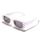 willochra Pearl Rectangular Candy colors Sunglasses Vintage Retro Diamond Narrow Square Rhinestone Party Sun Glasses UV400 (white)