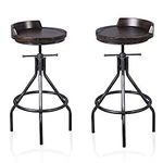 BOKKOLIK Set of 2 Bar Stools | Industrial Vintage Style | Swivel Wooden Seat | Bar Counter Height Adjustable 24-30inch | with Mini Backrest