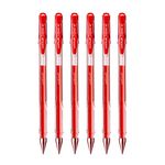 UNI-BALL Signo UM-100 0.7mm Gel Pen | Extremely Quick Drying Ink | Transparent Sleek Body | Smooth Long Lasting Smudge Free Ink | School and Office stationery | Red Ink, Pack of 6