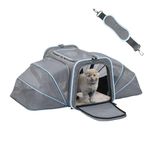 Petsfit Cat Carrier Expandable Dog Carrier Only For Small Dogs Or Tiny Pets, Expandable Pet Carrier Airline Approved Pet Carrier, Soft-Sided Two Extension 16"x10"x9" Blue(Two Extension)