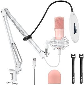 MAONO USB Microphone, 192kHz/24bit Plug & Play PC Computer Podcast Condenser Cardioid Metal Mic Kit with Professional Sound Chipset for Recording, Gaming, Singing, YouTube, AU-A04 Pink