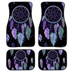 WELLFLYHOM Dream Catcher Feather Auto Heavy Duty 4pcs Universal Fit Car Floor Mats, Fit for Cars, Sedans, SUVs, Trucks and Vans Foot Mat Carpet, Waterproof Non Slip Auto Floor Rugs