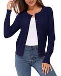 Newshows Women's Solid Button Down Long Sleeve Classic Crew Neck Knit Cardigan Sweater(Navy,Medium)