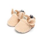 YWY Infant Baby Cozy Fleece Slippers with Non Skid Bottom Newborn Boys Girls Winter Warm Socks Booties Stay On Crib House Shoes 0-6 Months Khaki