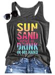 Sun Sand and in My Hand Tank Tops Womens Hawaii Summer Beach Graphic Sleeveless T Shirt Cute Country Vacation Tank Cami, Dark Grey, XX-Large